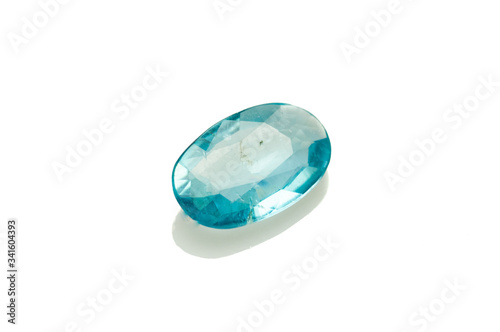 Natural blue apatite on the white background