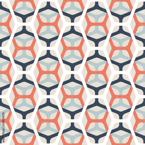 Vector colored subtle hexagon seamless pattern of mesh. Simple delicate intertwined geometric texture. Decorative design element. Cream color background.