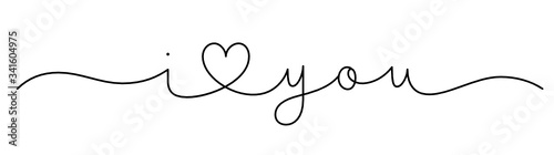 I LOVE YOU black vector monoline calligraphy banner with swashes
