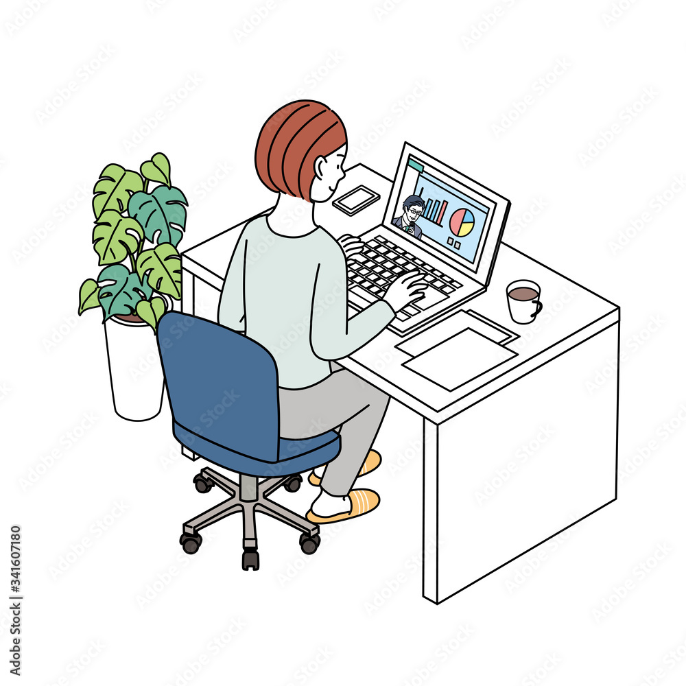 オンラインセミナー 動画配信をみる女性 イラスト Vector De Stock Adobe Stock