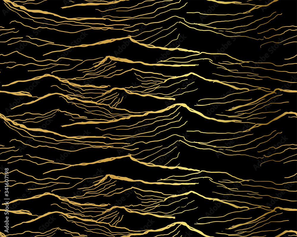 Foto auf Acrylglas mit meer muster japanisch wasser schwarz gold nahtlos #341607198