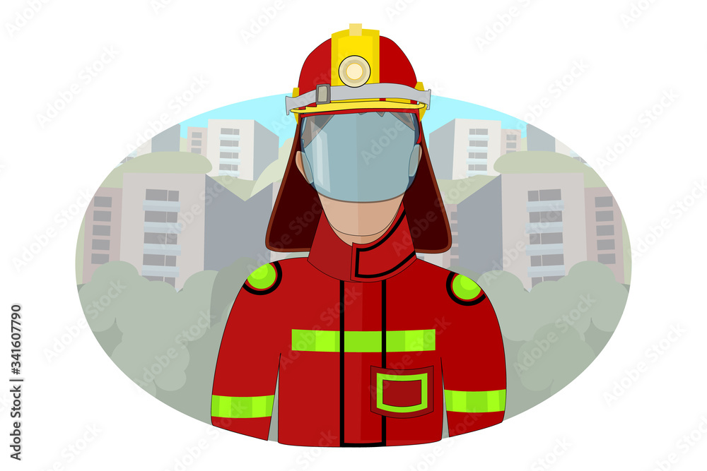 Fireman isolated on white background. Icon of man in firefighter ...