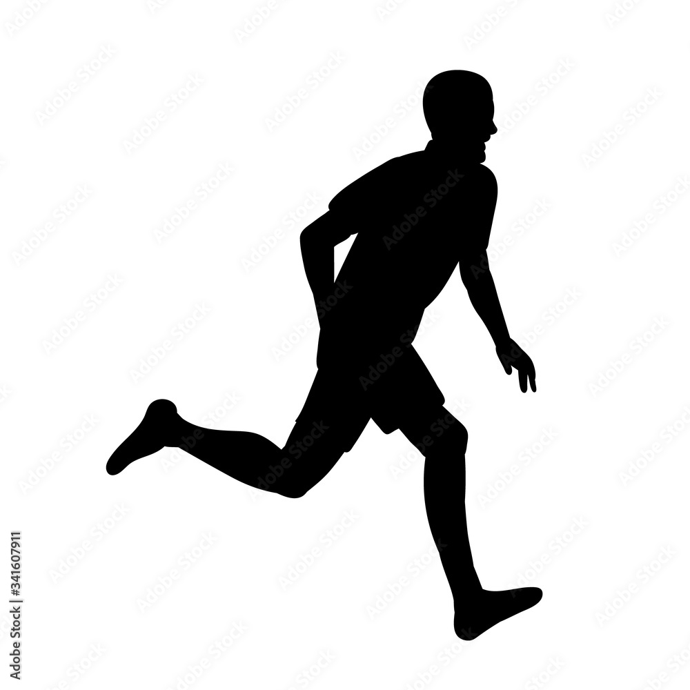 vector, white background black silhouette of a running man