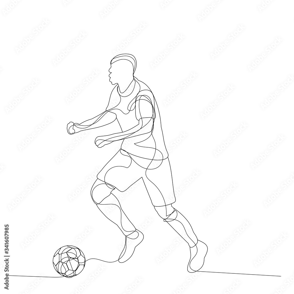 vector, on a white background, a single continuous line drawing of a soccer player vector, on a white background, a single continuous line drawing of a soccer player