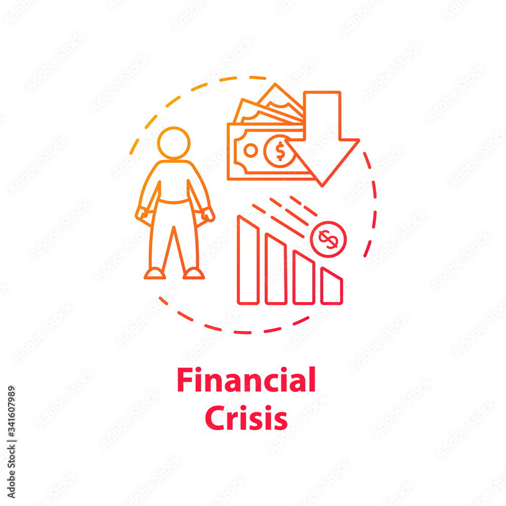 Financial crisis concept icon. International stock market crash, global economic emergency idea thin line illustration. Currency recession. Vector isolated outline RGB color drawing