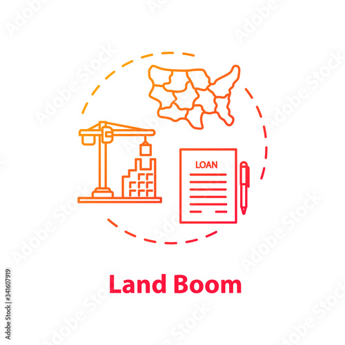 Land boom concept icon. Real estate bubble, housing prices rapid growth idea thin line illustration. Economical, financial crisis management. Vector isolated outline RGB color drawing