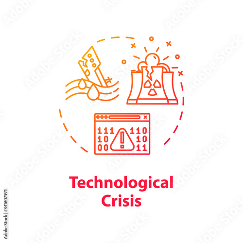 Technological crisis concept icon. Technology failure idea thin line illustration. Natural disasters, economic and social emergencies. Vector isolated outline RGB color drawing