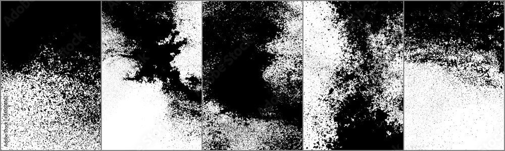 Set of grunge background black and white. Dark texture dirty. Rust effect. Distressed overlay texture of cracked. Halftone vector illustration, Eps 10. Set of grunge background black and white. Dark texture dirty. Rust effect. Distressed overlay texture of cracked. Halftone vector illustration, Eps 10.