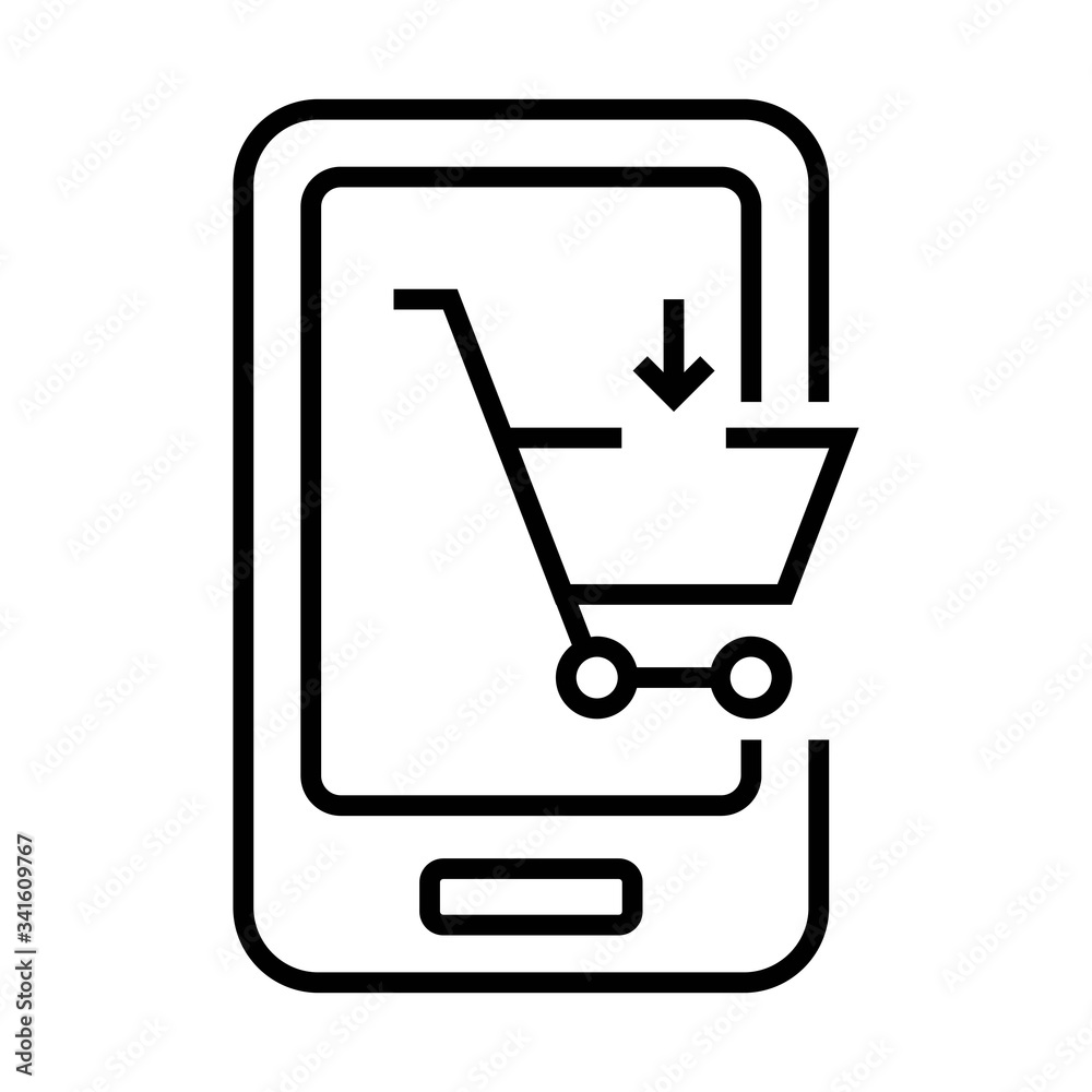 Online mobile shopping icon. E-commerce sign. Line design. Online mobile shopping icon. E-commerce sign. Line design.