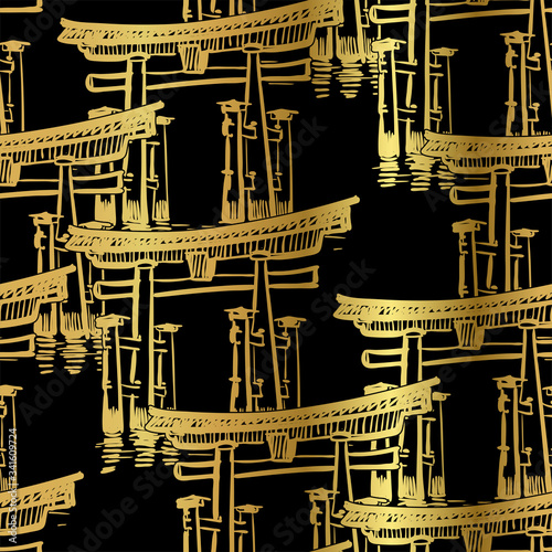 water gate traditional vector japanese chinese seamless pattern design gold black