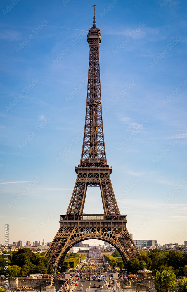 Eiffel Tower seen from Jardins du Trocadero in Paris, France