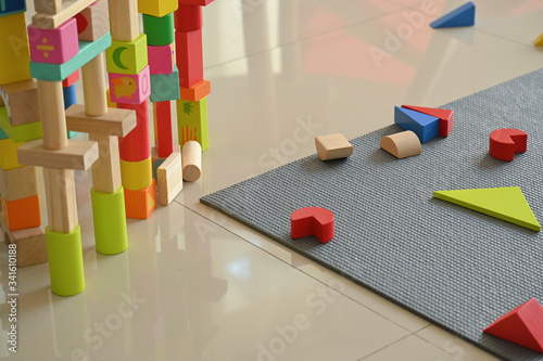 colorful wooden block geometric toy for kid playing learn creativity in stay home