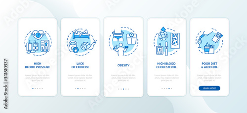 CVD causes onboarding mobile app page screen with concepts