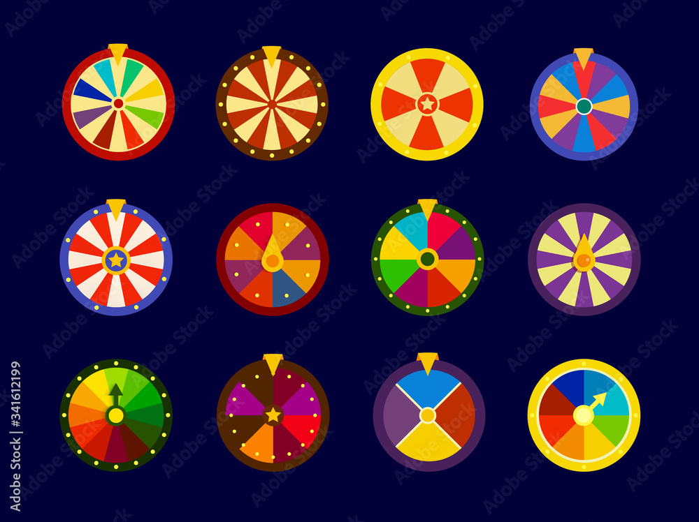 Fortune Wheels vector icons set, lottery wheel collection, vector illustration for online casino and gambling games Fortune Wheels vector icons set, lottery wheel collection, vector illustration for online casino and gambling games