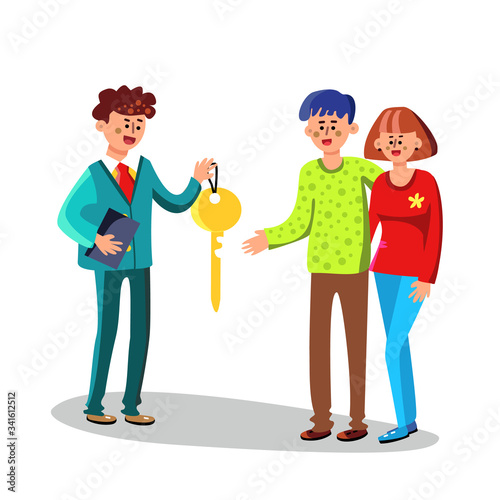 Realtor Giving House Key To New Owners Vector