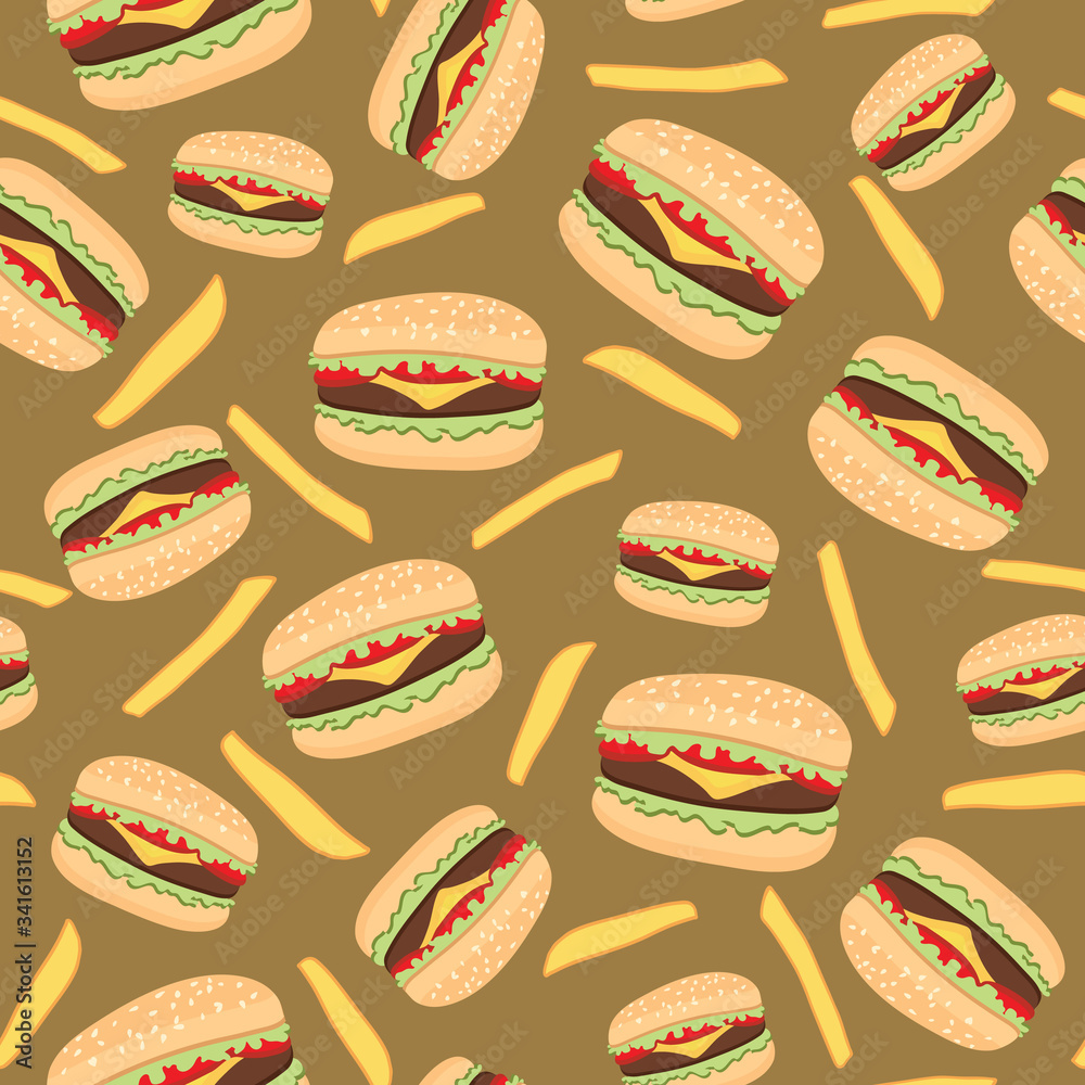Fast food hamburger and fries seamless pattern Fast food hamburger and fries seamless pattern