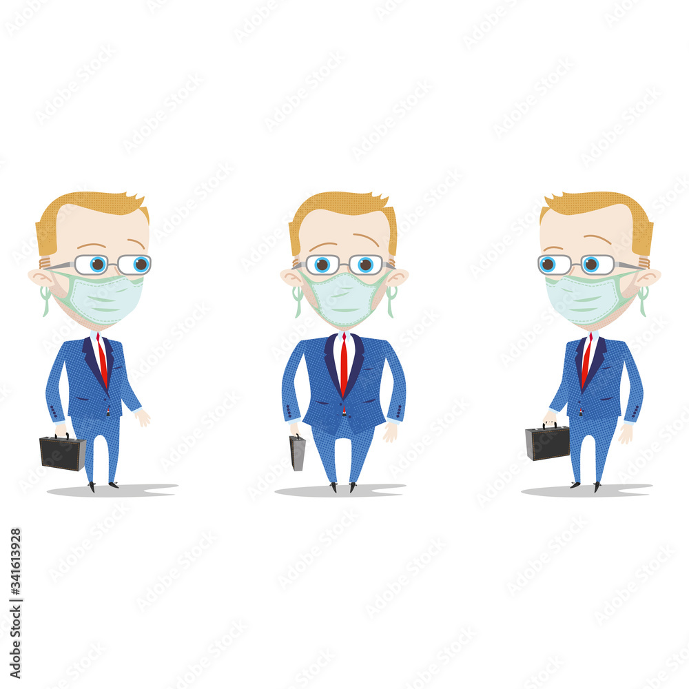 Businessman wearing face mask with a briefcase Businessman wearing face mask with a briefcase