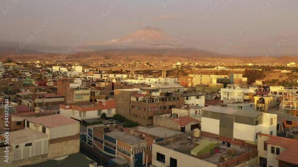 drone shot of arequipa city during sunset drone shot of arequipa city during sunset