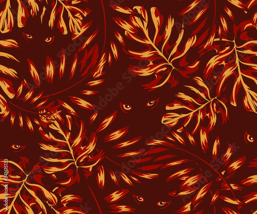 set of jungle patterns shades of natural colors, eyes of a predator, eyes of a predator from the thicket of the jungle, tropical thickets hiding in bestial areas