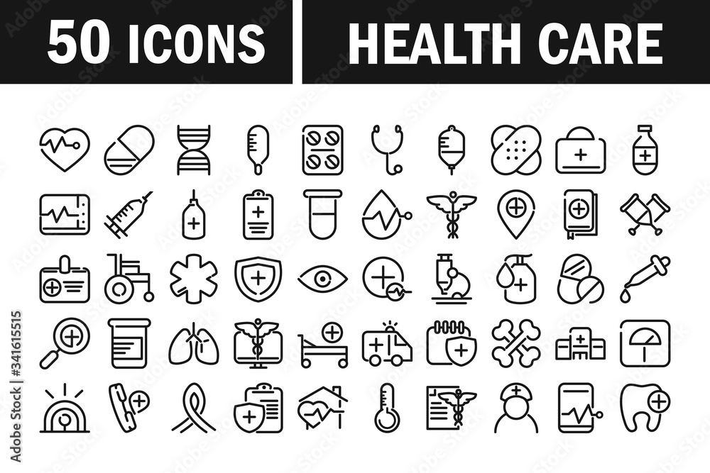medical and health care equipment assistance icon set line style medical and health care equipment assistance icon set line style