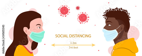 Social distancing during the Covid-19 pandemic. Vector illustration