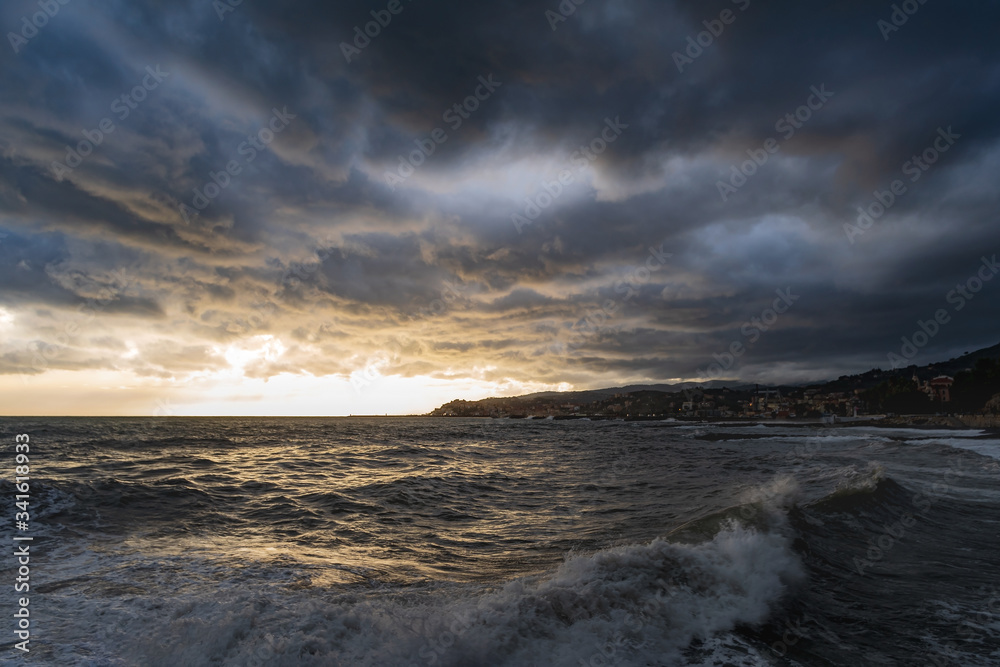 Cloudy day over the Ligurian sea, Italian Riviera