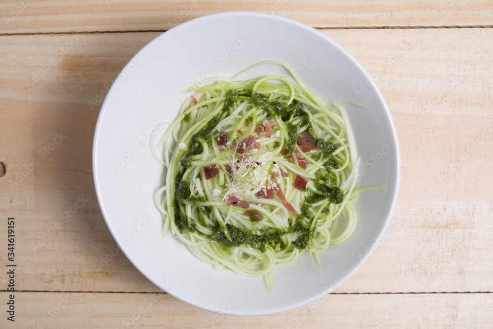 Italian pasta tagliatelle with zucchini