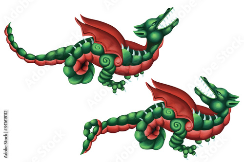 Dragon set. Clip art in Byzantine style on white background