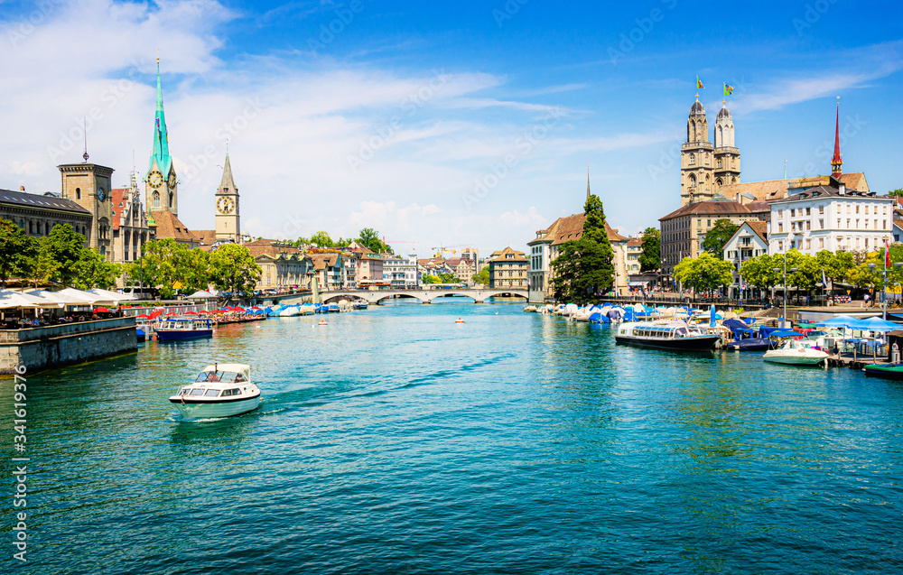 Zürich city center with river Limmat in summer, Switzerland