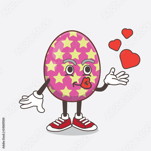 Easter Egg cartoon mascot character teasing with heart kiss