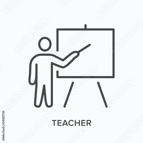 Teacher line icon. Vector outline illustration of man near blackboard. Business education lesson pictorgam
