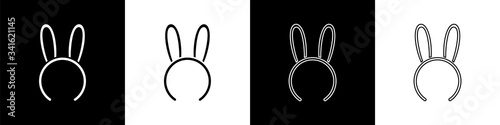 Set Mask with long bunny ears icon isolated on black and white background. Fetish accessory. Sex toy for adult.  Vector Illustration