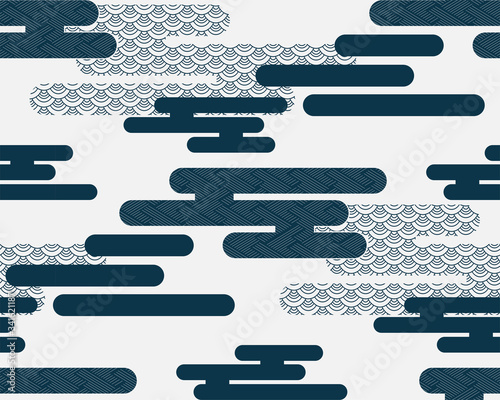 cloud traditional geometric kimono seamless pattern vector sketch illustration line art japanese chinese oriental design