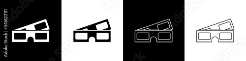 Set 3D cinema glasses icon isolated on black and white background.  Vector Illustration