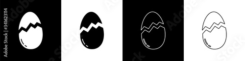 Set Broken egg icon isolated on black and white background. Happy Easter.  Vector Illustration