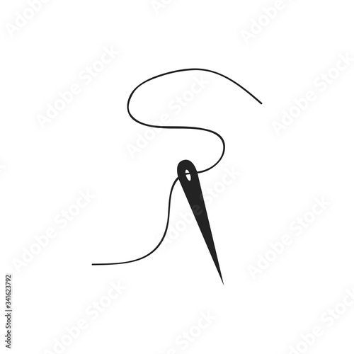 Needle with thread. Icon for web and mobile application. Stock Vector illustration on a white background. Flat design style.