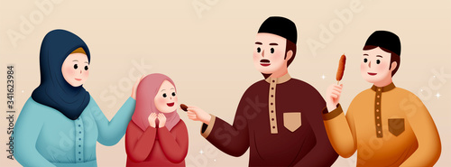 Muslim family with food in hand