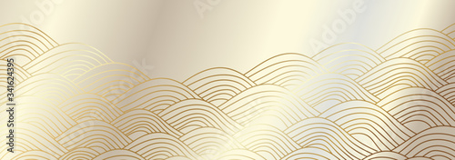 Luxury wallpaper design with Golden wave and natural line arts background. Golden line arts design for fabric, prints and background texture, Vector illustration.	