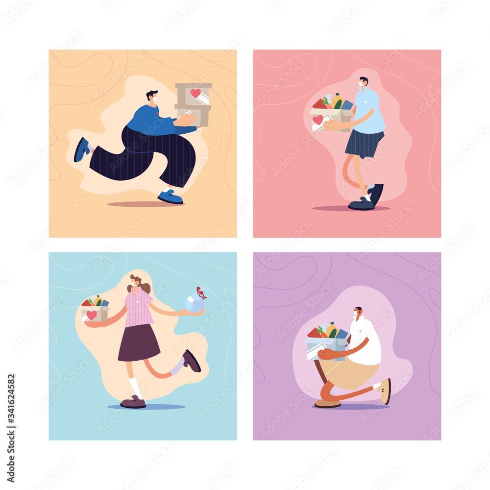 Fototapeta premium set of cards with people give charity donation