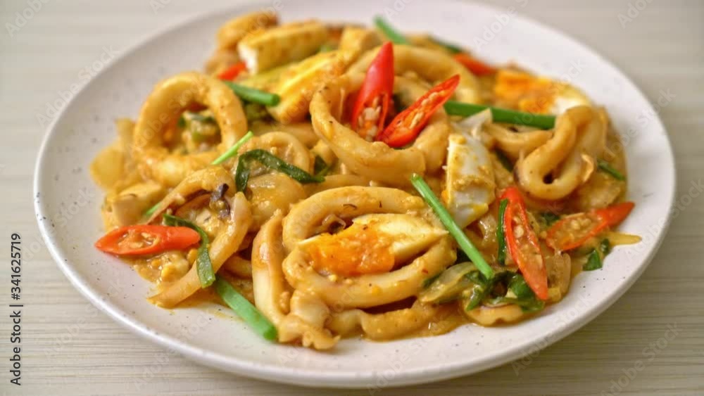 stir fried squid or octopus with salt egg - asian food style stir fried squid or octopus with salt egg - asian food style