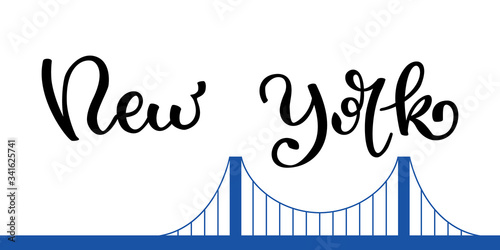 Hand lettering New York and bridge silhouette.