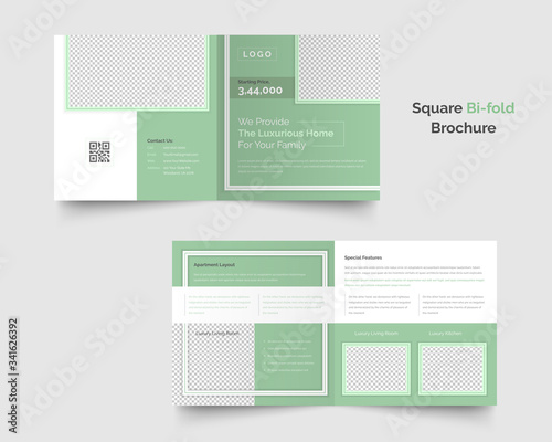 Multipurpose modern corporate square bi-fold brochure design template or real estate clean bi fold brochure