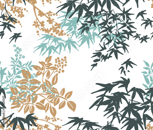 Fototapeta Naklejka Na Ścianę i Meble -  maple tree japanese chinese design sketch ink paint style seamless pattern