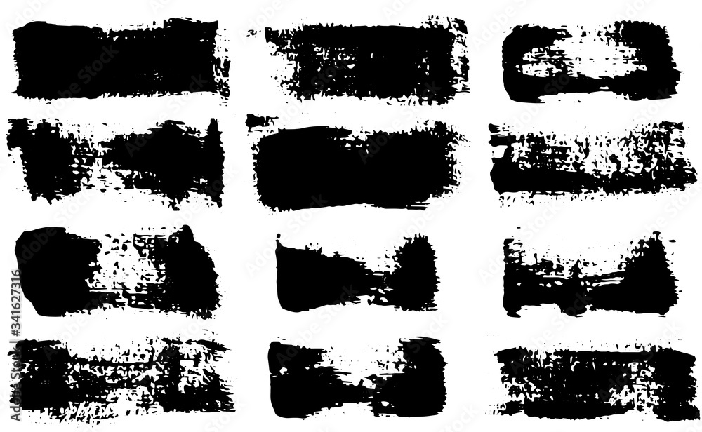 Set of vector brush strokes. Dirty ink texture splatters. Grunge rectangle text boxes Set of vector brush strokes. Dirty ink texture splatters. Grunge rectangle text boxes