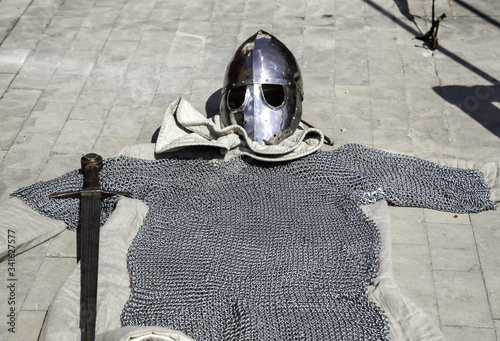 Medieval armor helmet photo