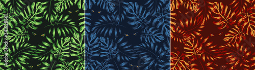 set of jungle patterns shades of natural colors, eyes of a predator, eyes of a predator from the thicket of the jungle, tropical thickets hiding in bestial areas