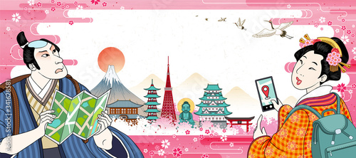 Japan landmark travel banner