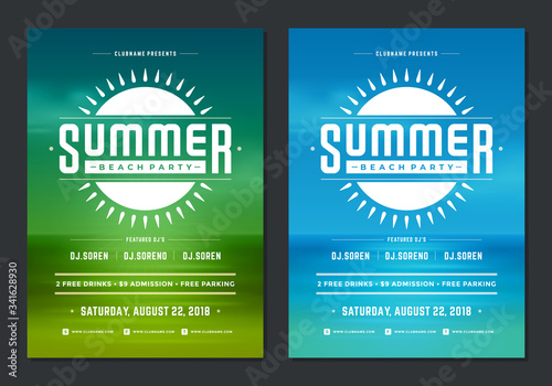 Summer party design poster or flyer night club event modern typography
