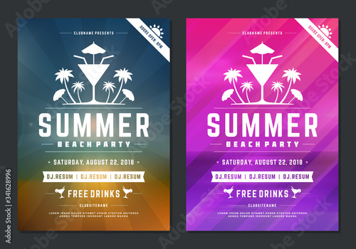 Summer party design poster or flyer night club event modern typography