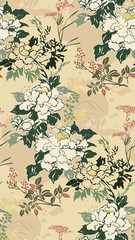 Fototapete Beigefarbene Muster Chrysanthemen Tuschezeichnung Japanischer Stil  © CharlieNati
